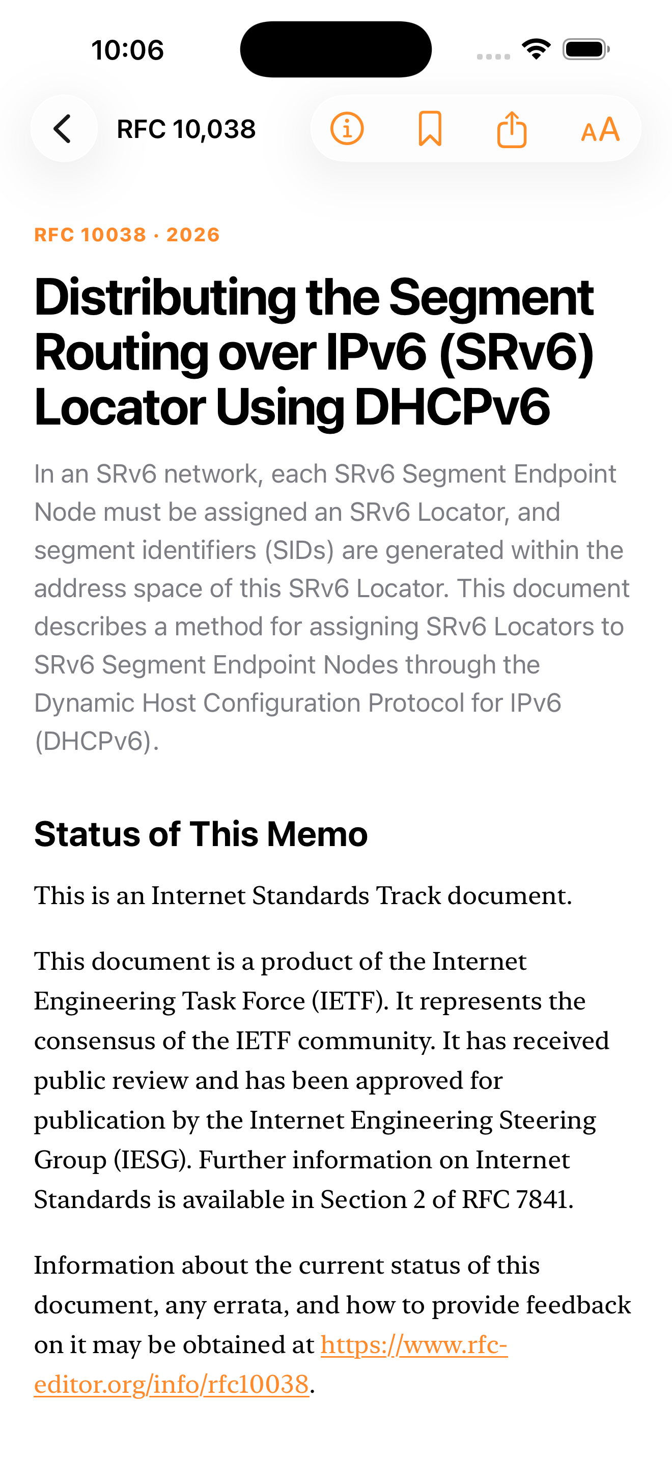 Rufus displaying an RFC in its reader view